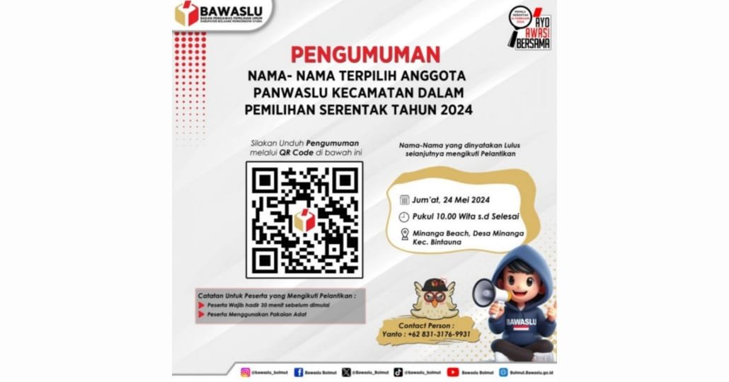 Bawaslu Bolmut Umumkan Panwascam Terpilih Pilkada Serentak 2024