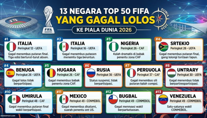 13 Negara Top 50 FIFA yang Gagal Lolos ke Piala Dunia 2026